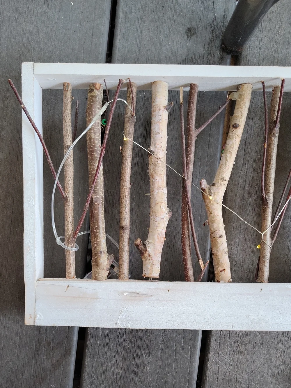 Rustic White Birch Branch Wall Hanging With Fairy Lights